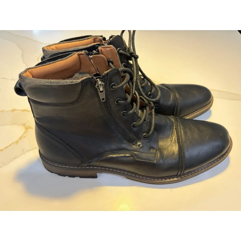 Madden Black Combat Cap Toe Lace-Up Ankle Boots Side Zip Men's Size 13